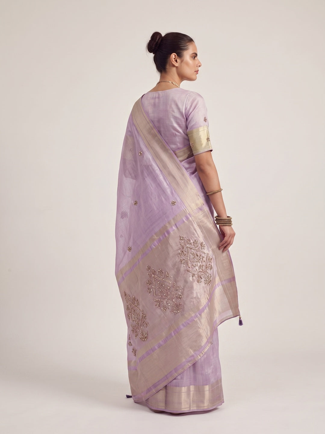 Peachmode Lavender Cotton Blend Saree - Image 4