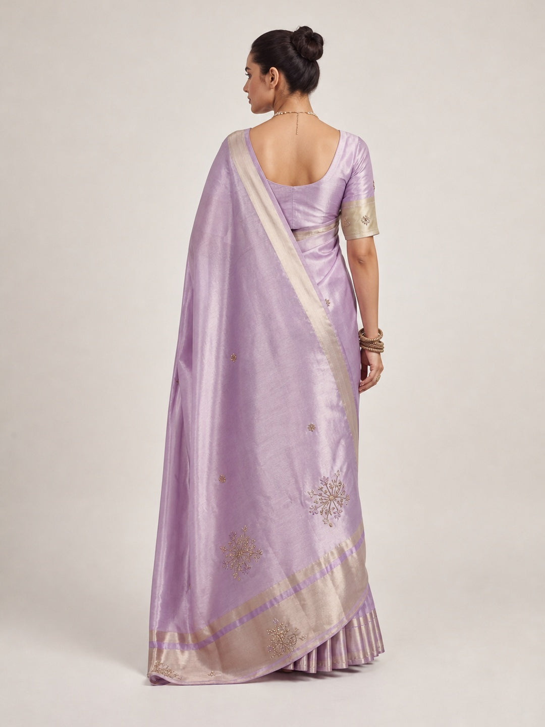 Peachmode Lavender Cotton Blend Saree - Image 5