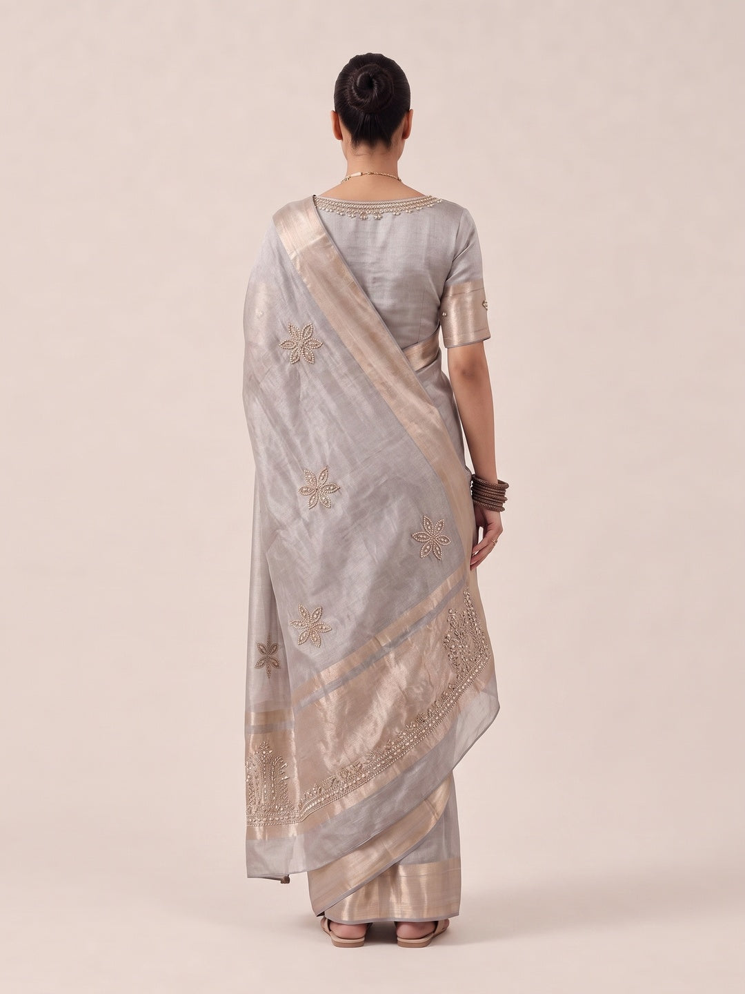 Peachmode Grey Cotton Blend Saree - Image 5