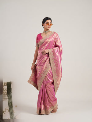 Peachmode Pink Silk Blend Saree - Image 1