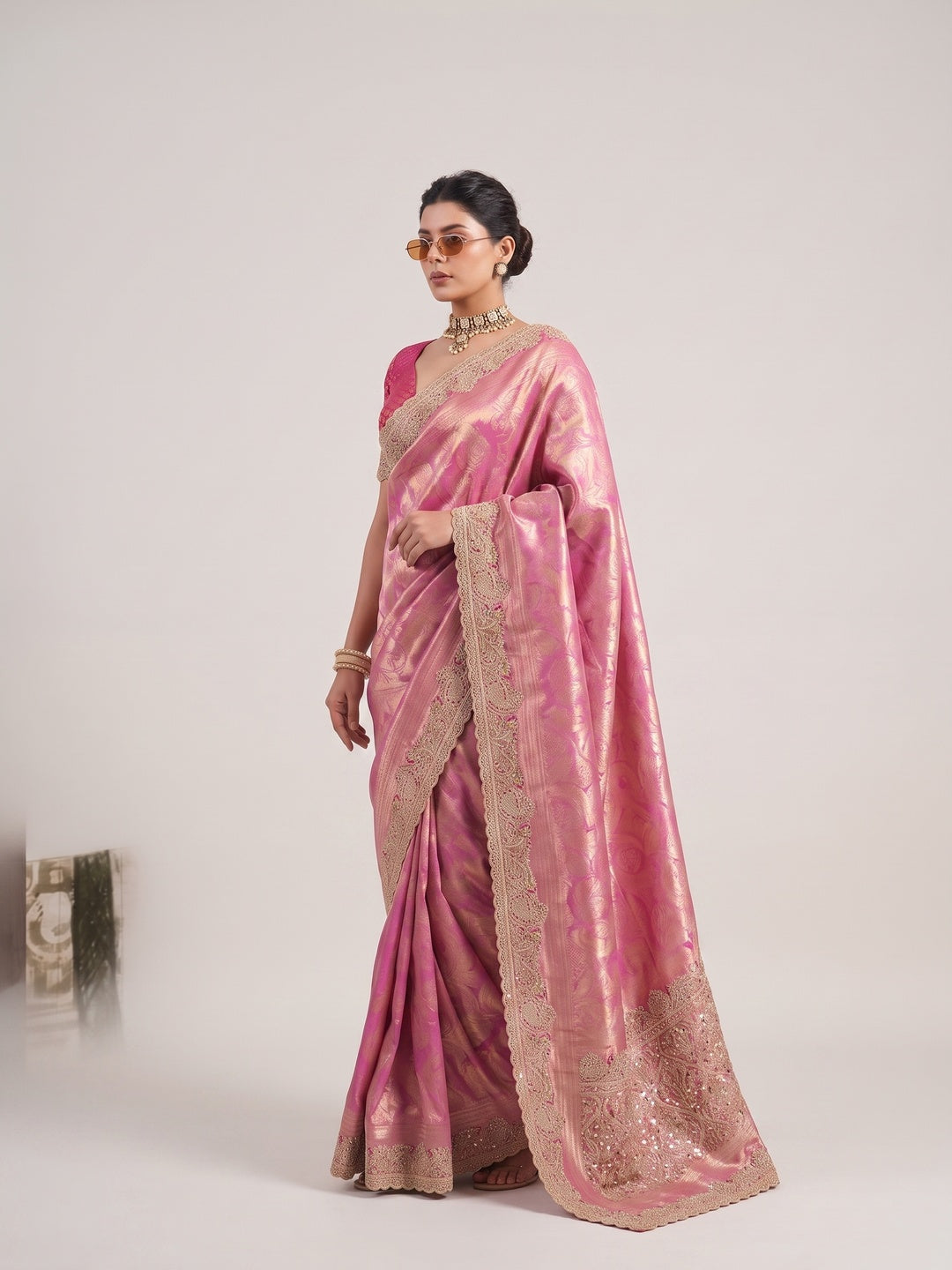 Peachmode Pink Silk Blend Saree - Image 3
