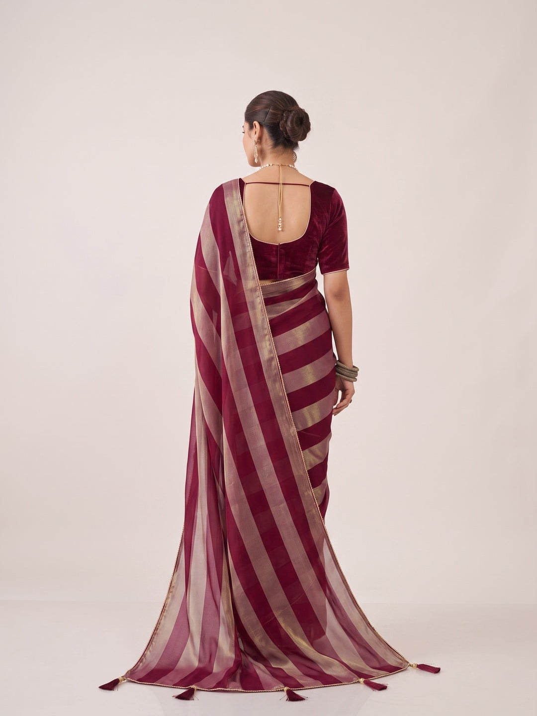 Peachmode Maroon Satin Saree - Image 5