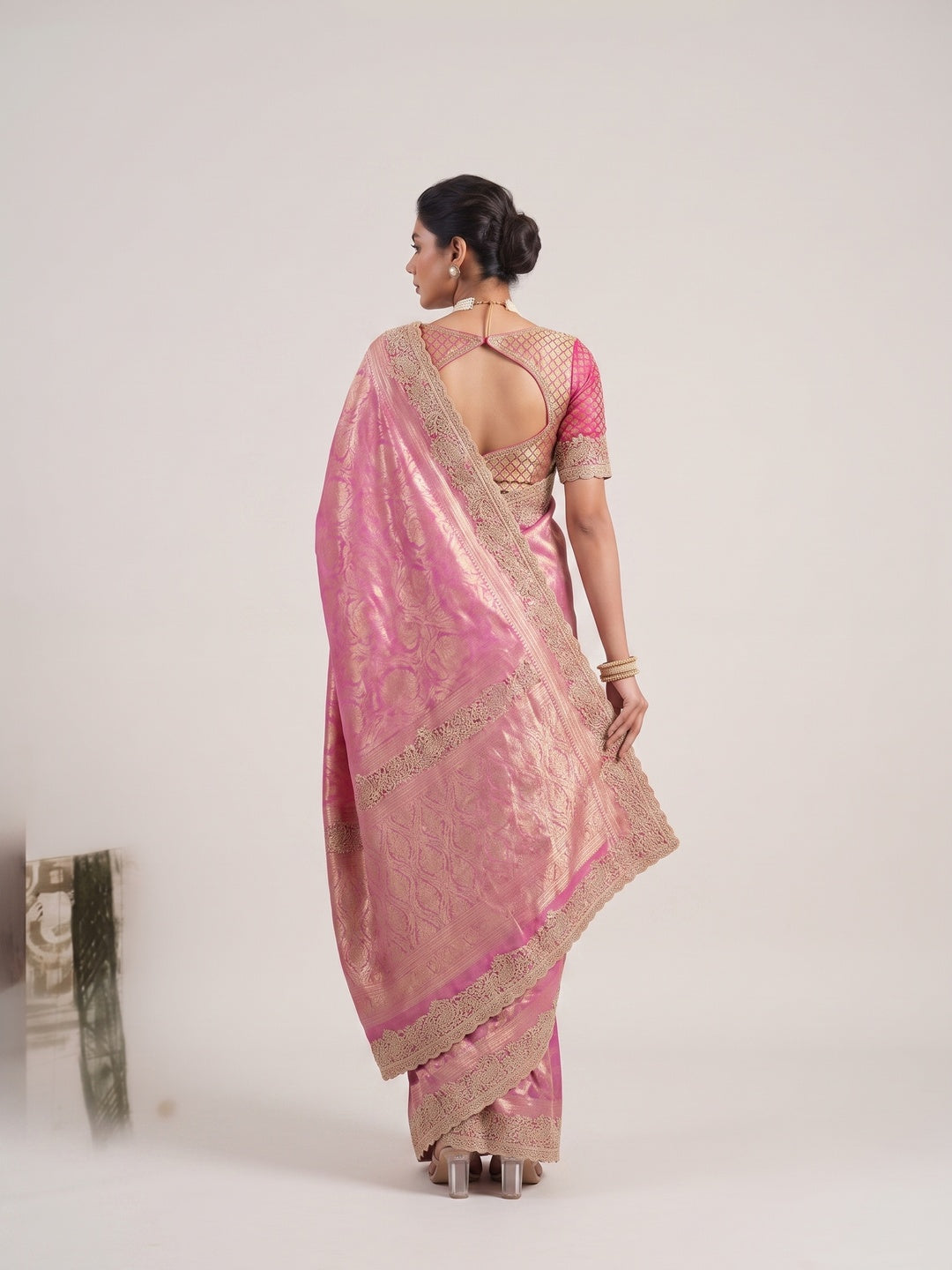 Peachmode Pink Silk Blend Saree - Image 5