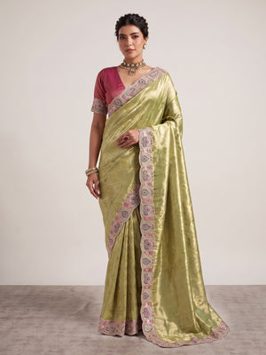 Peachmode Green Silk Blend Saree - Image 2