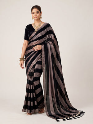 Peachmode Black Satin Saree - Image 1