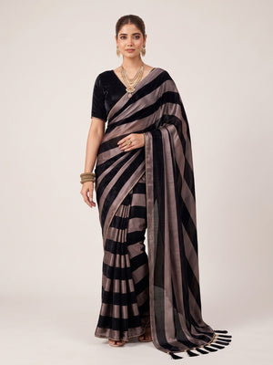Peachmode Black Satin Saree - Image 2