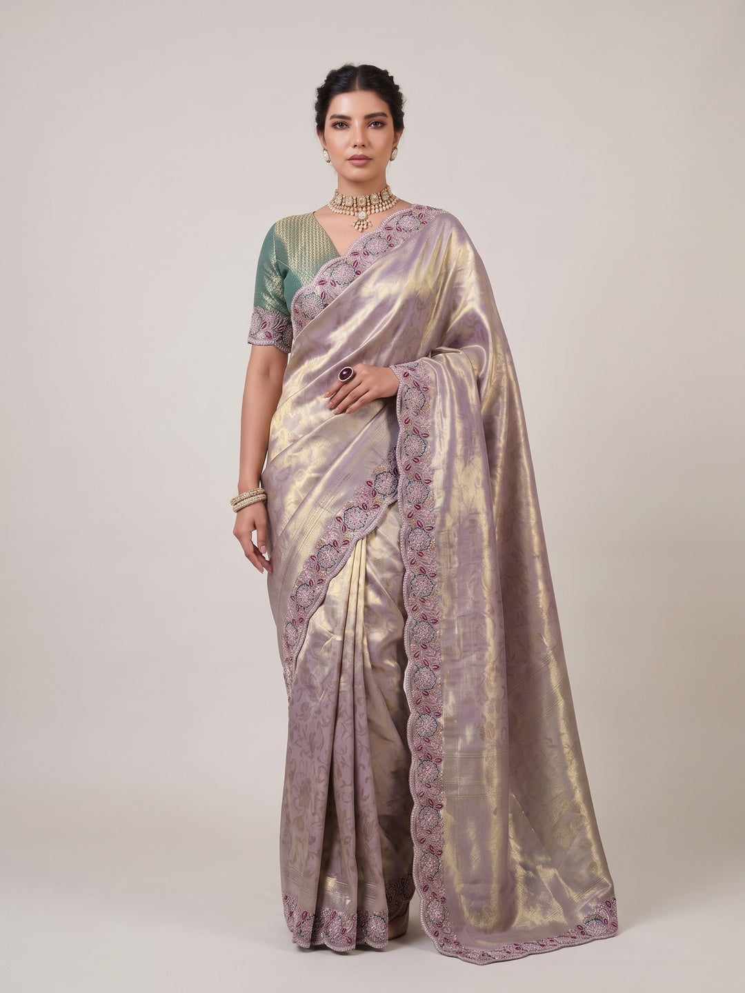 Peachmode Lavender Silk Blend Saree - Image 2