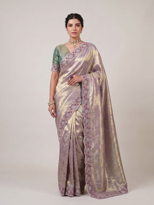 Peachmode Lavender Silk Blend Saree - Image 2