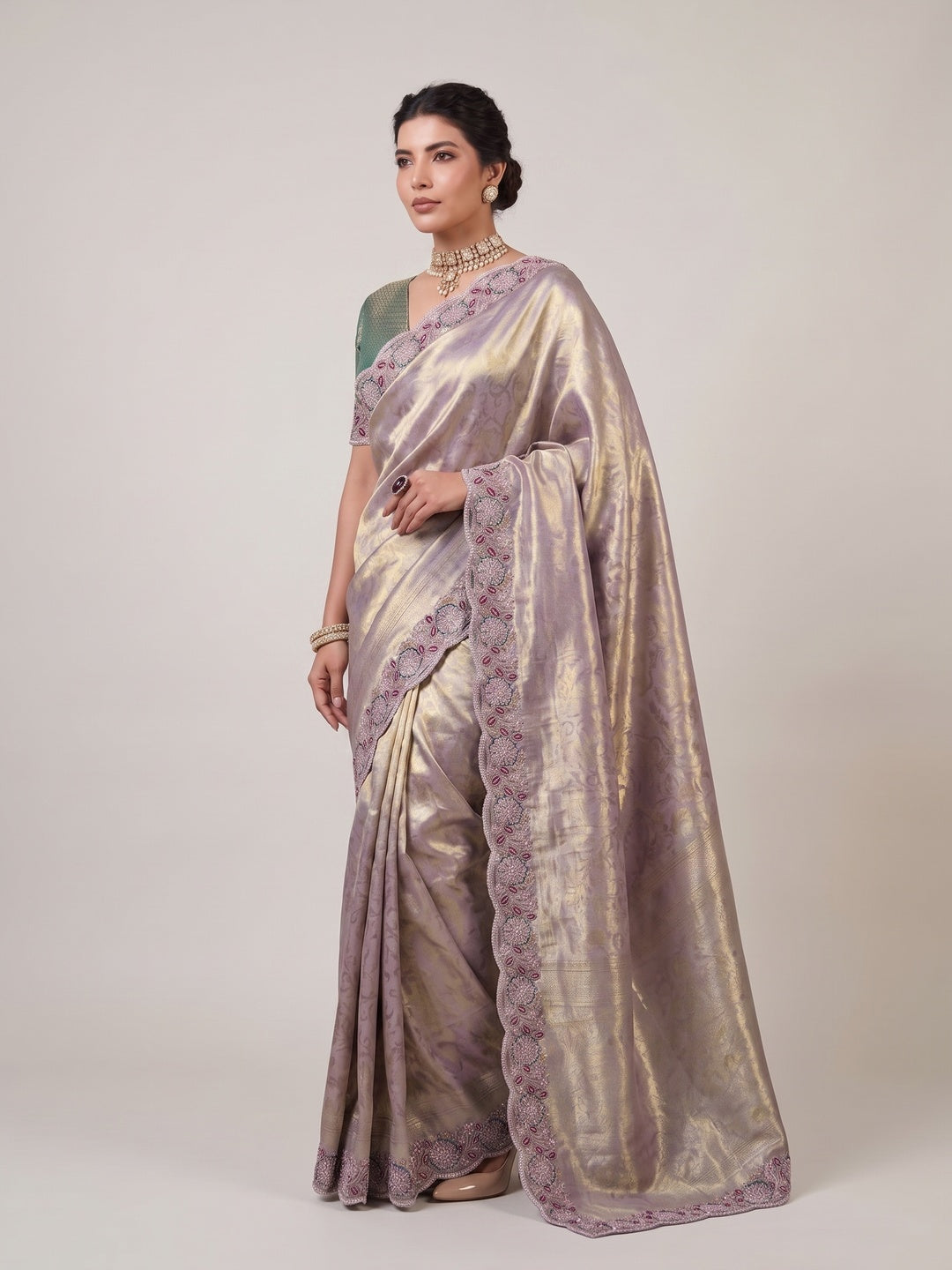 Peachmode Lavender Silk Blend Saree - Image 3