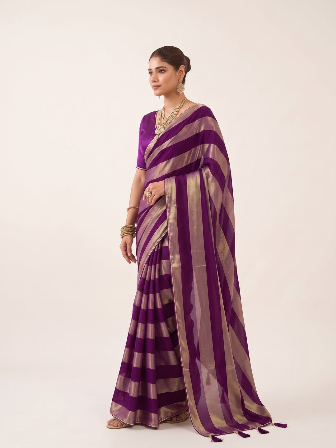 Peachmode Purple Satin Saree - Image 3