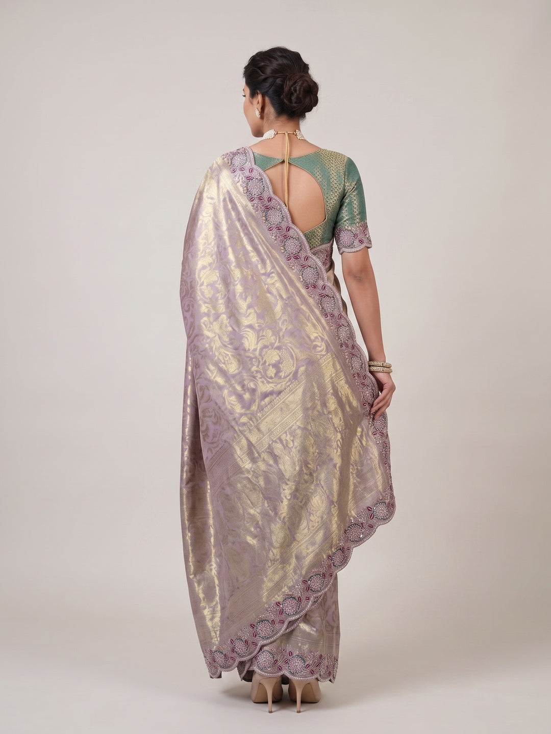 Peachmode Lavender Silk Blend Saree - Image 5