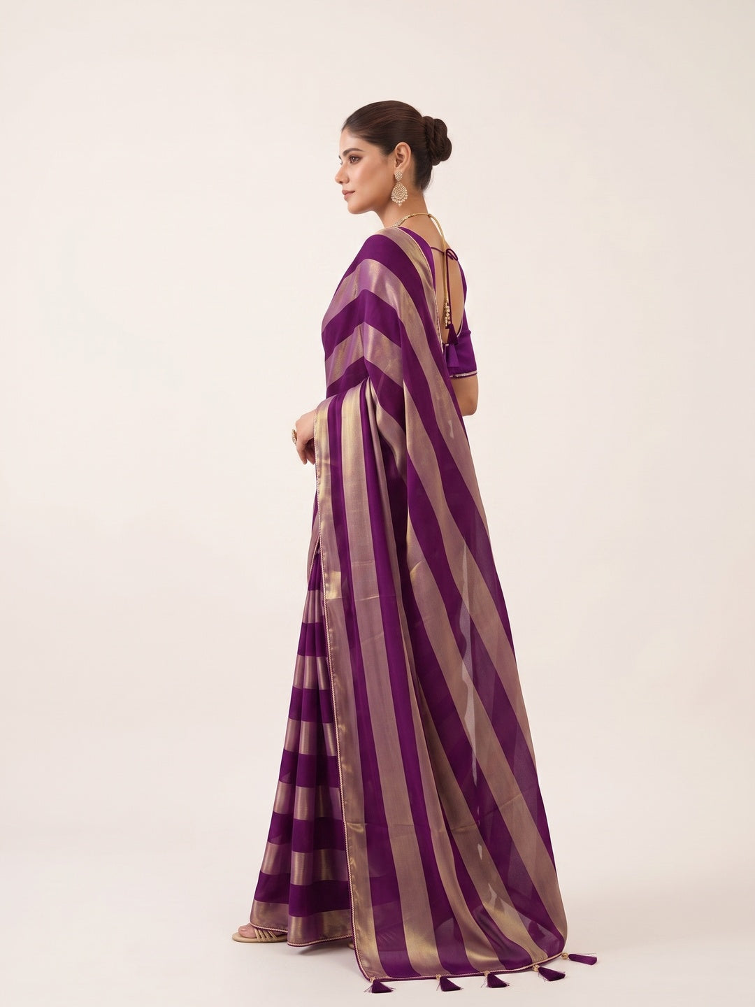 Peachmode Purple Satin Saree - Image 4