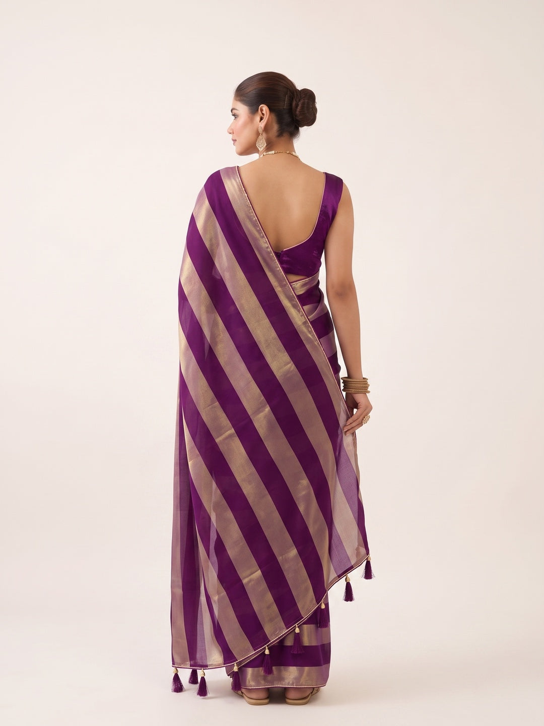 Peachmode Purple Satin Saree - Image 5