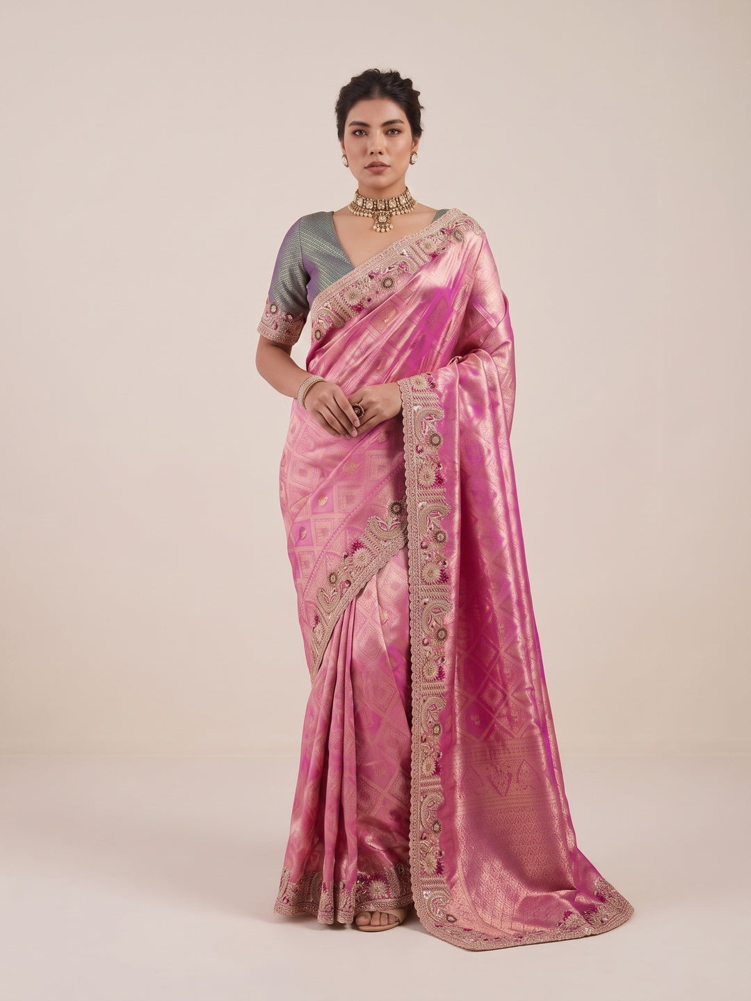 Peachmode Pink Silk Blend Saree - Image 2