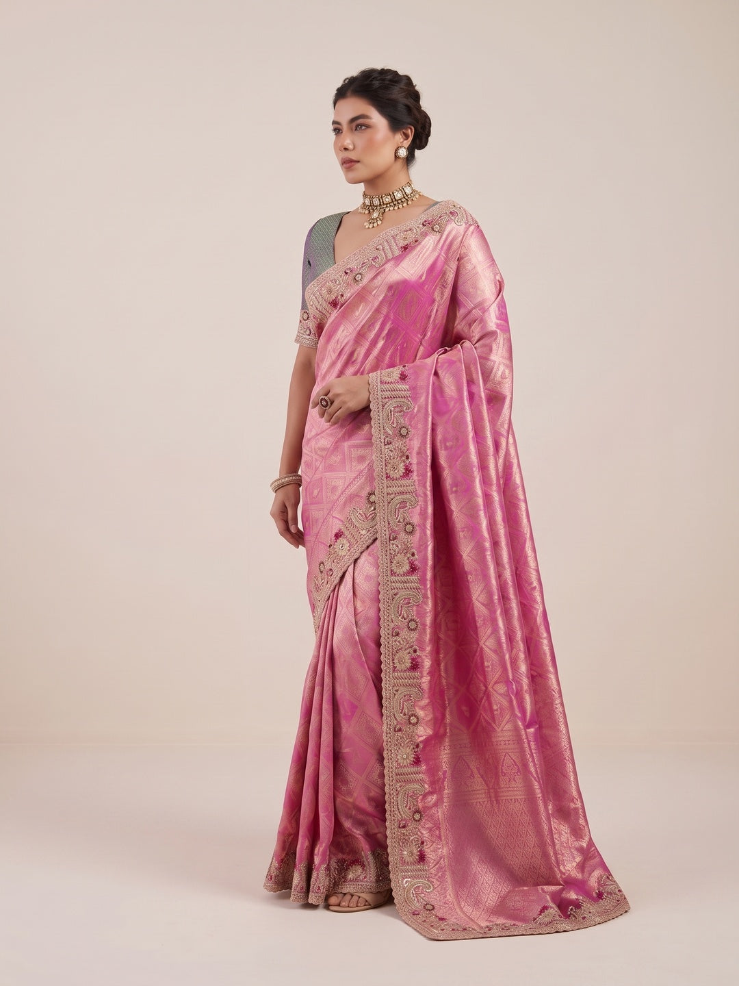 Peachmode Pink Silk Blend Saree - Image 3