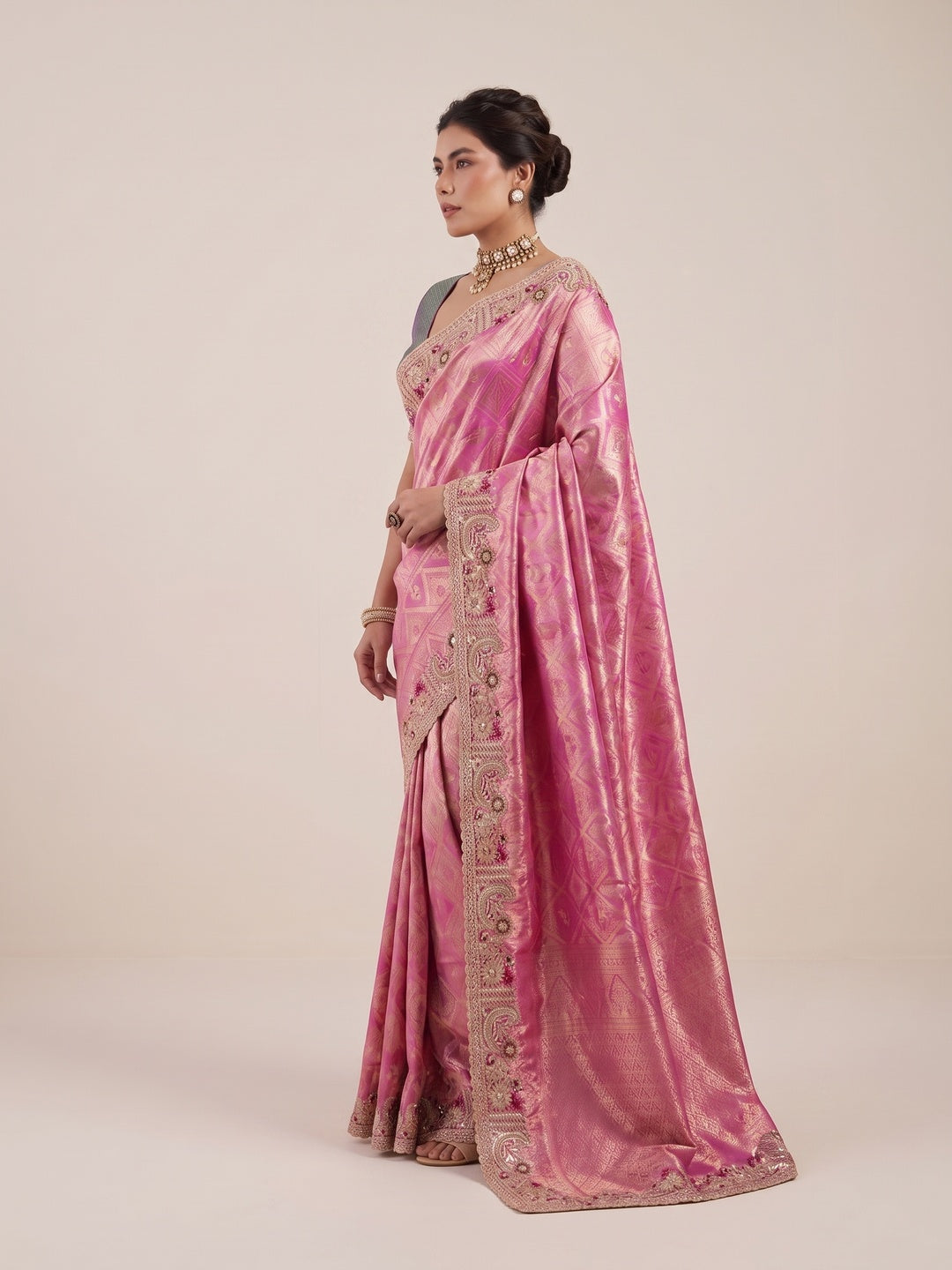 Peachmode Pink Silk Blend Saree - Image 4