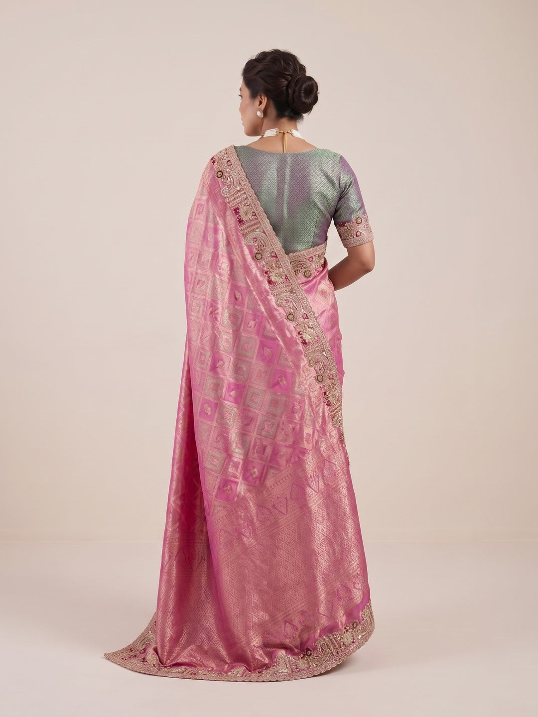Peachmode Pink Silk Blend Saree - Image 5