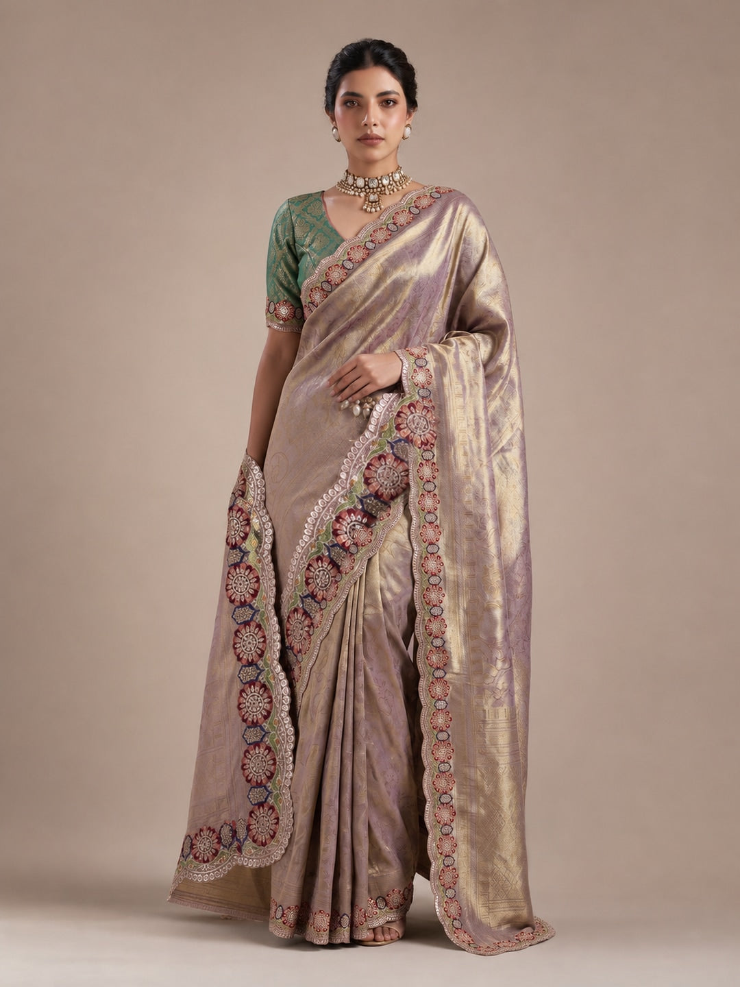 Peachmode Brown Silk Blend Saree - Image 1