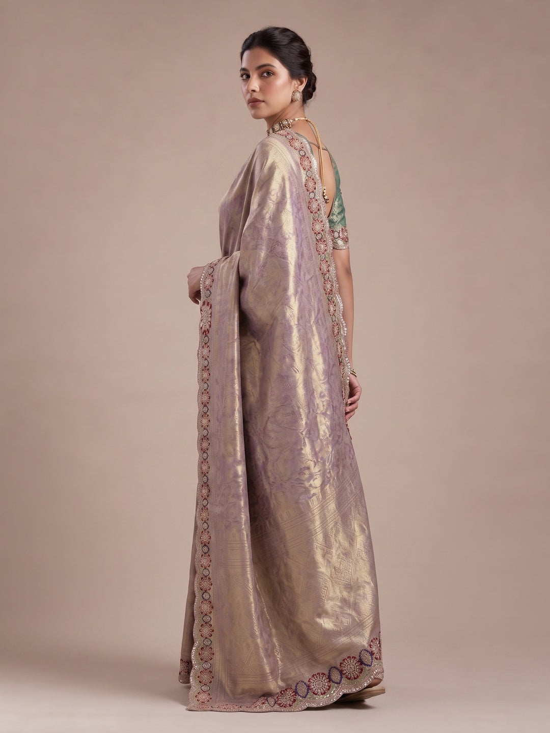 Peachmode Brown Silk Blend Saree - Image 3