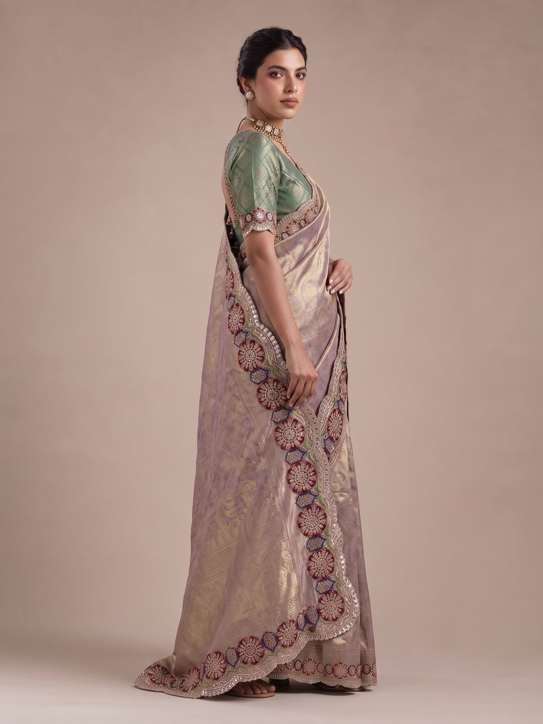 Peachmode Brown Silk Blend Saree - Image 4