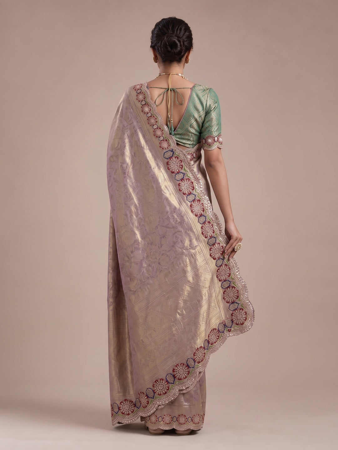 Peachmode Brown Silk Blend Saree - Image 5