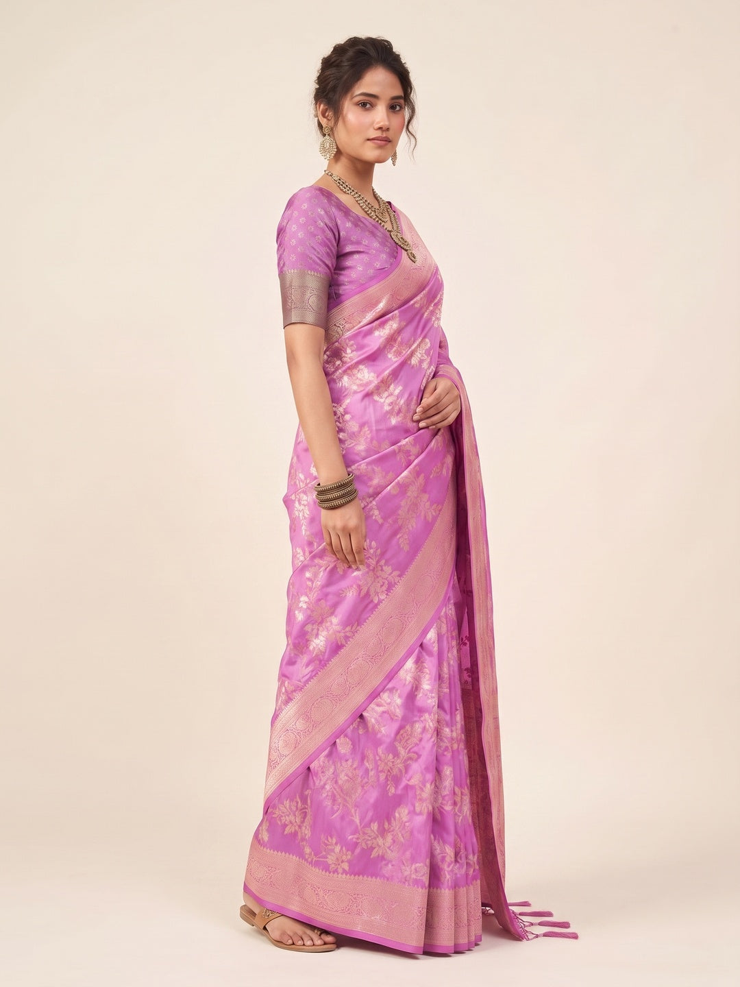 Peachmode Pink Silk Blend Saree - Image 4