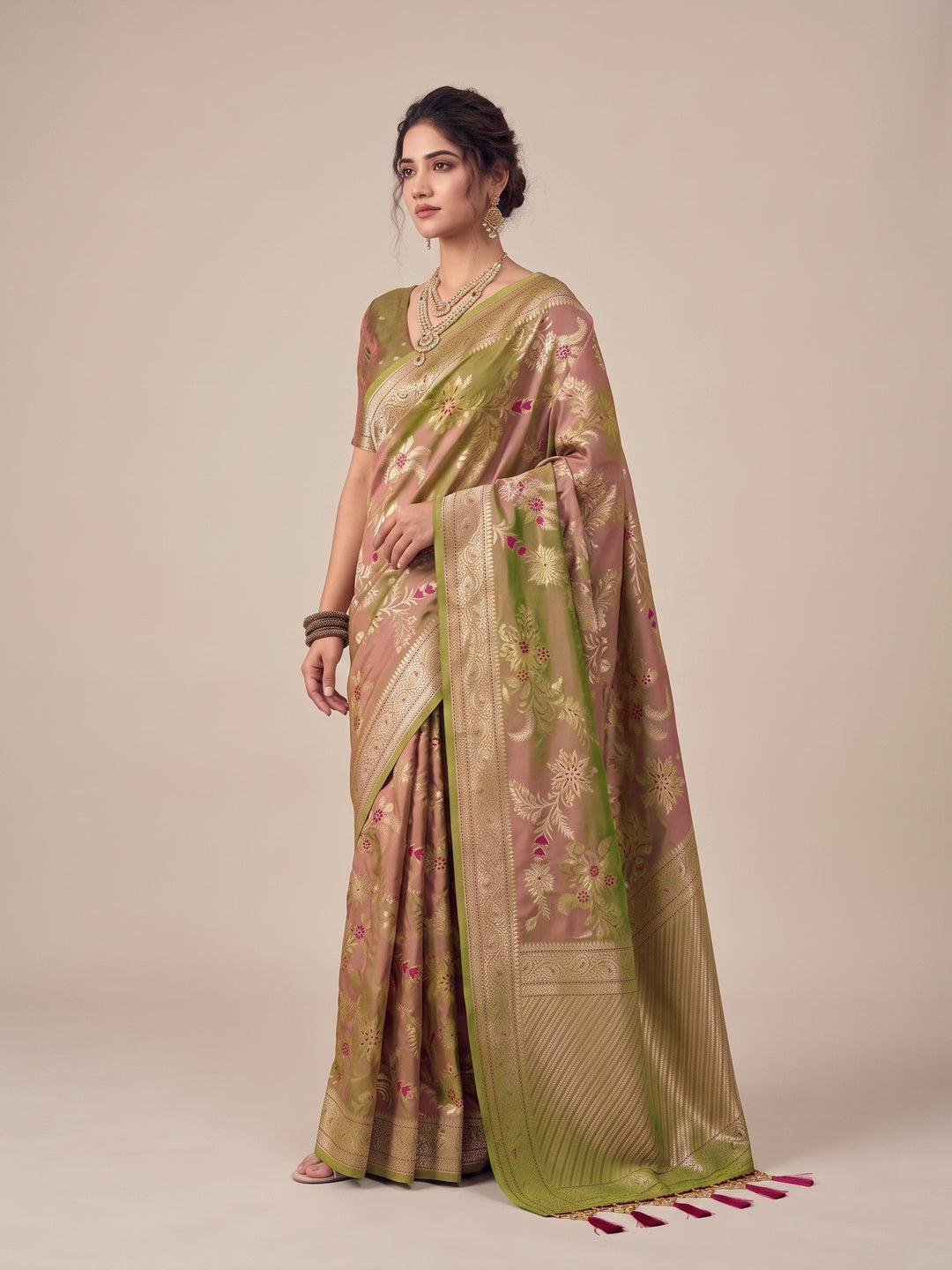 Peachmode Brown Silk Blend Saree - Image 3