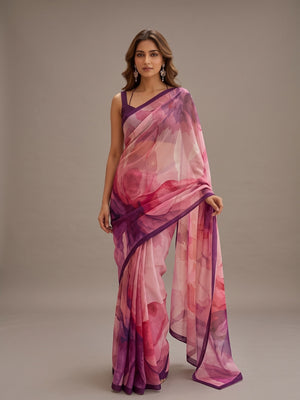 Peachmode Pink Abstract Crepe Silk Saree - Image 2