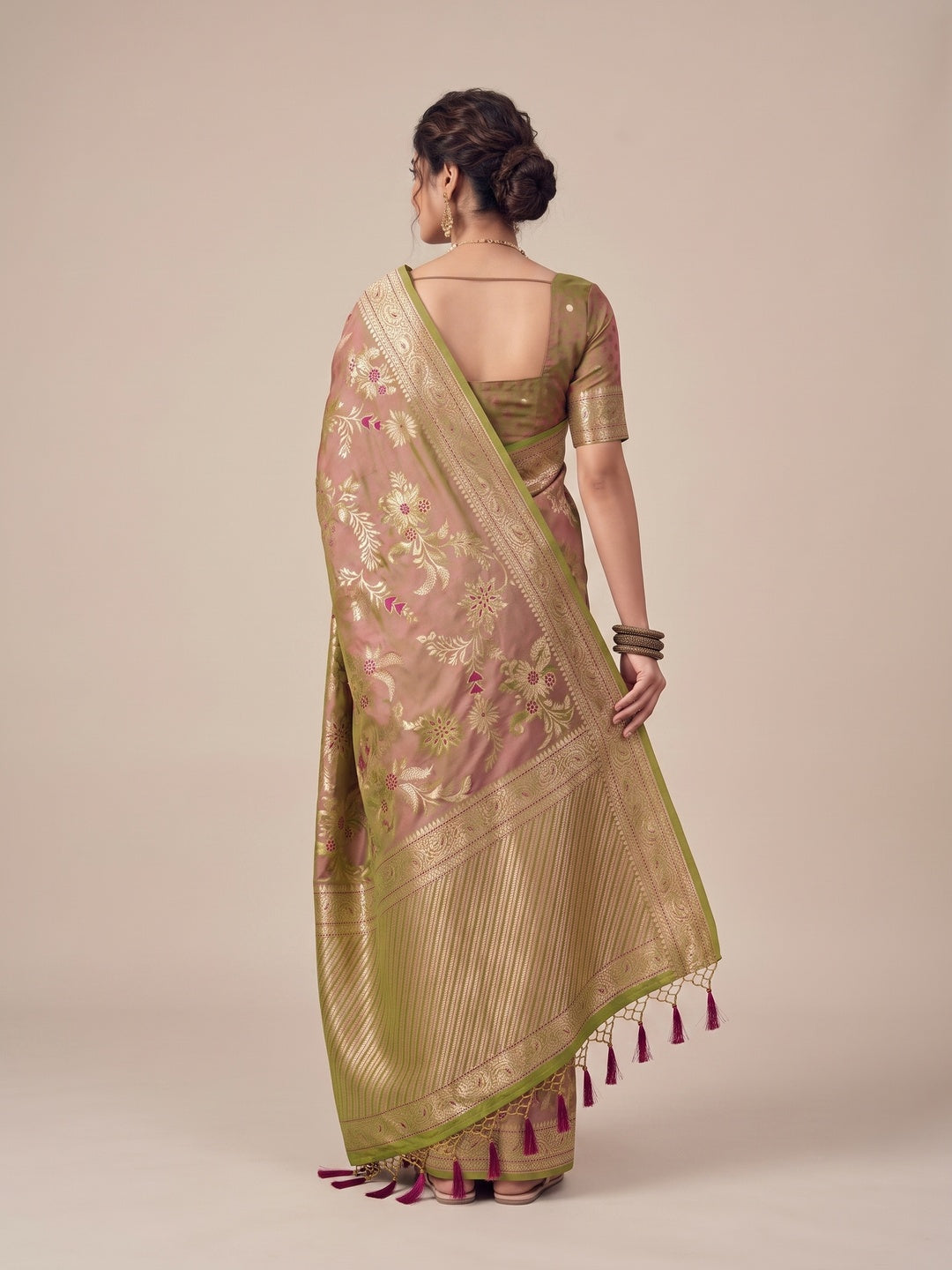 Peachmode Brown Silk Blend Saree - Image 5
