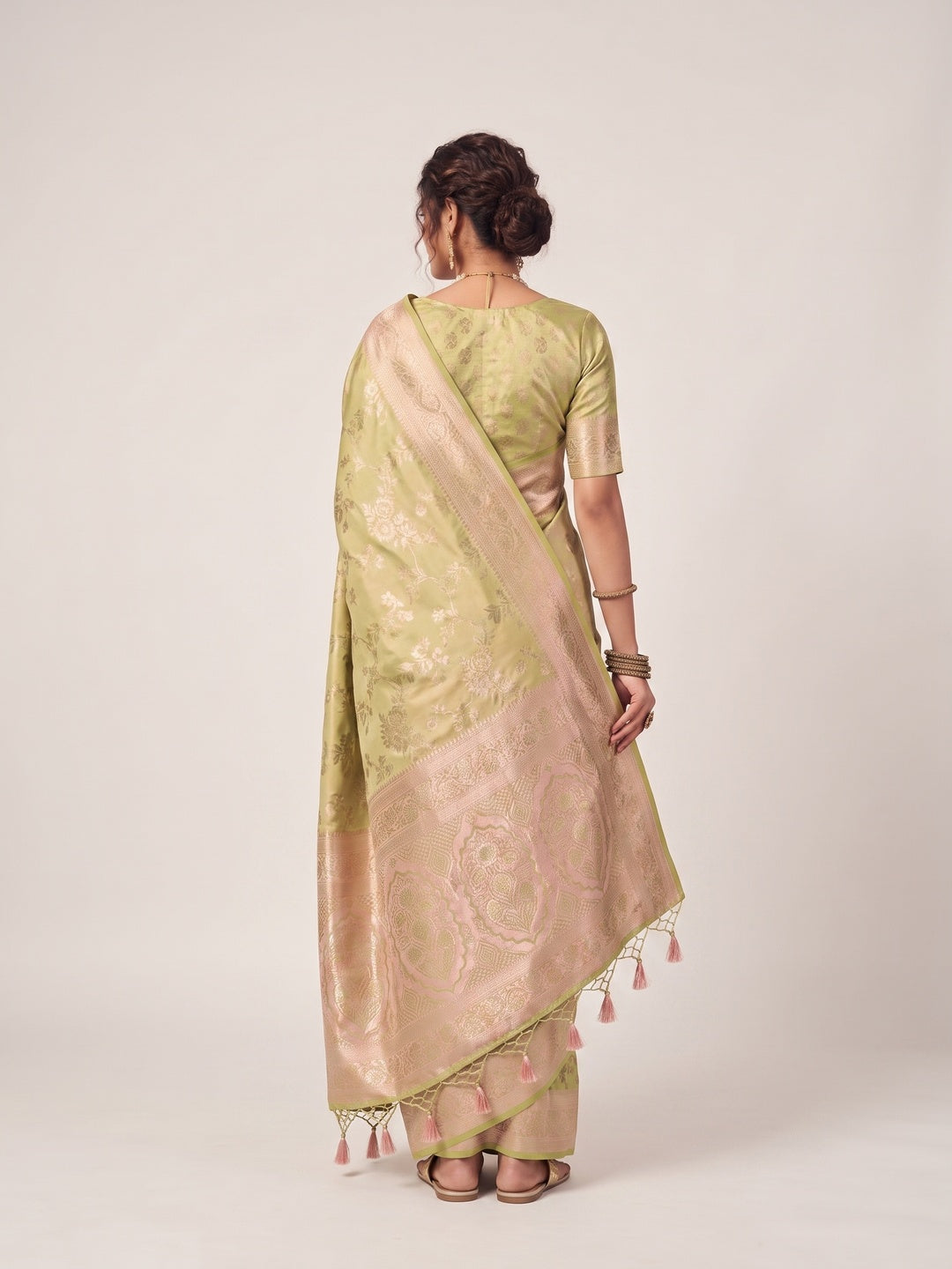 Peachmode Beige Silk Blend Saree - Image 5
