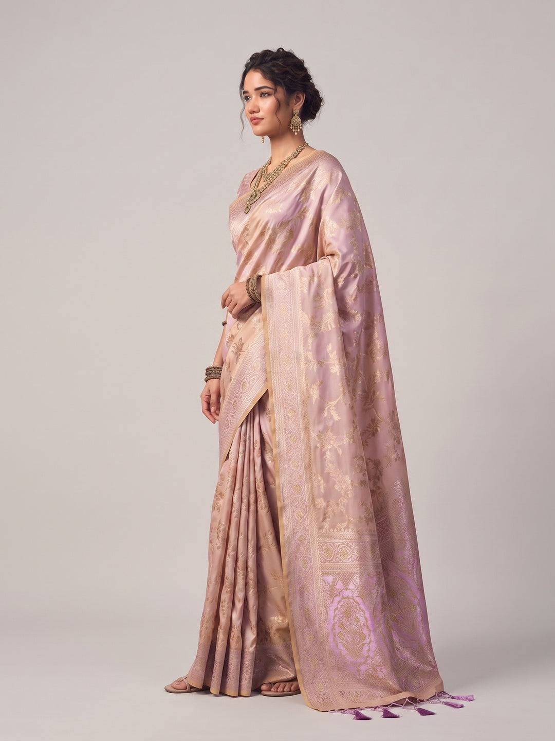 Peachmode Peach Silk Blend Saree - Image 4