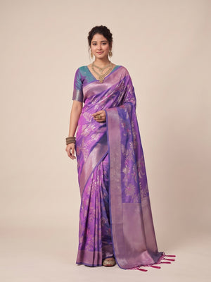 Peachmode Purple Silk Blend Saree - Image 2