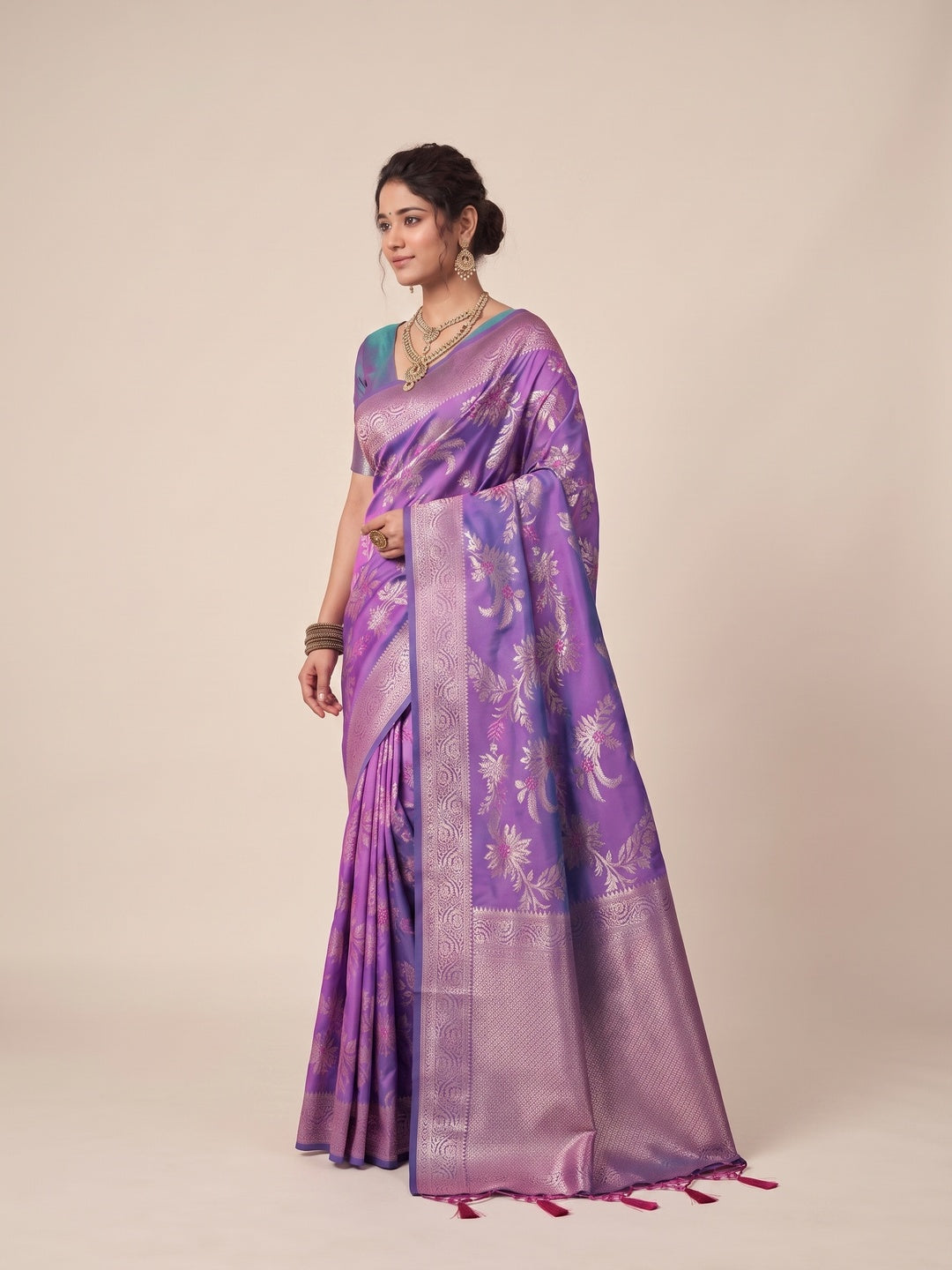 Peachmode Purple Silk Blend Saree - Image 3
