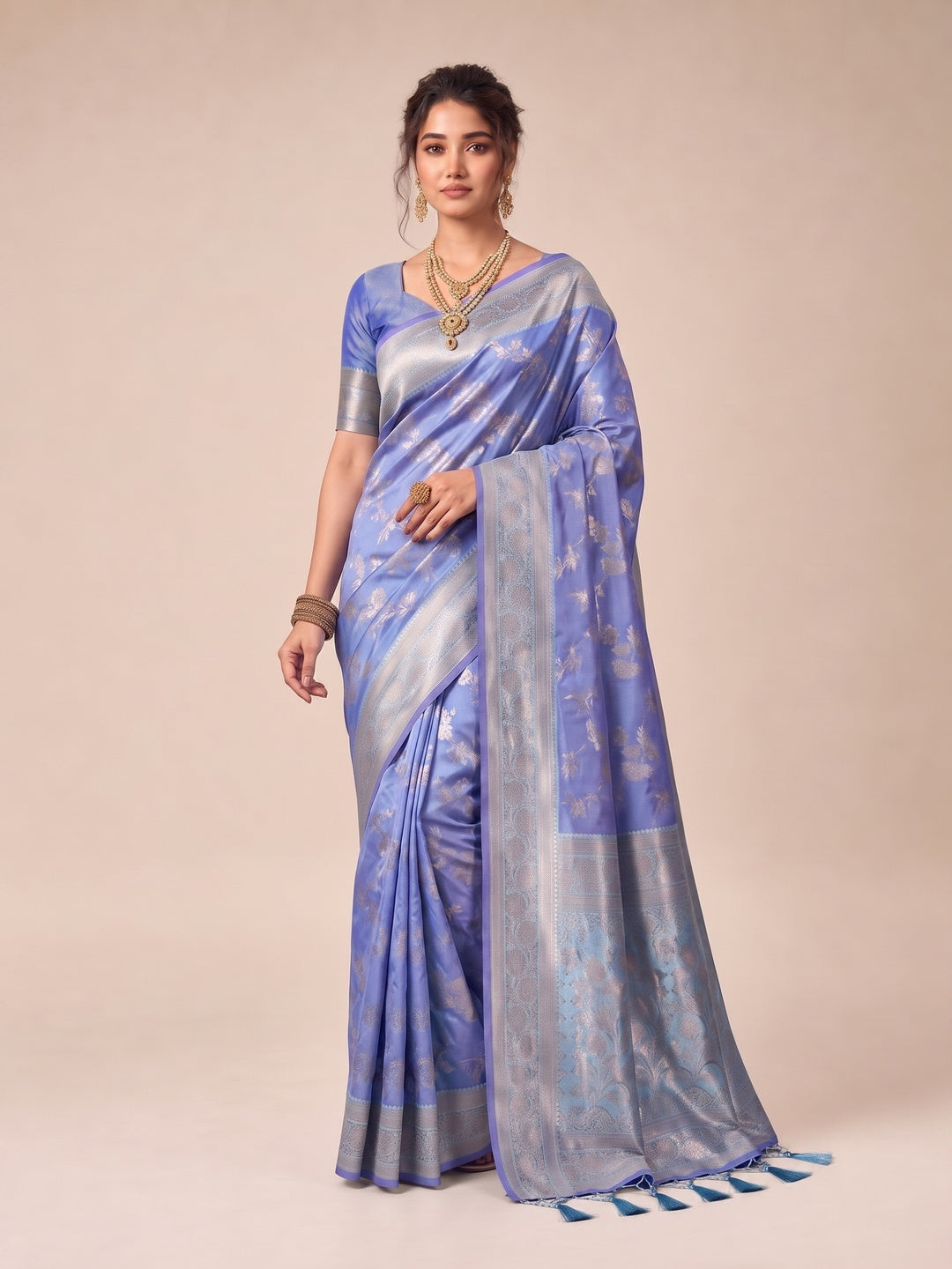 Peachmode Blue Silk Blend Saree - Image 2