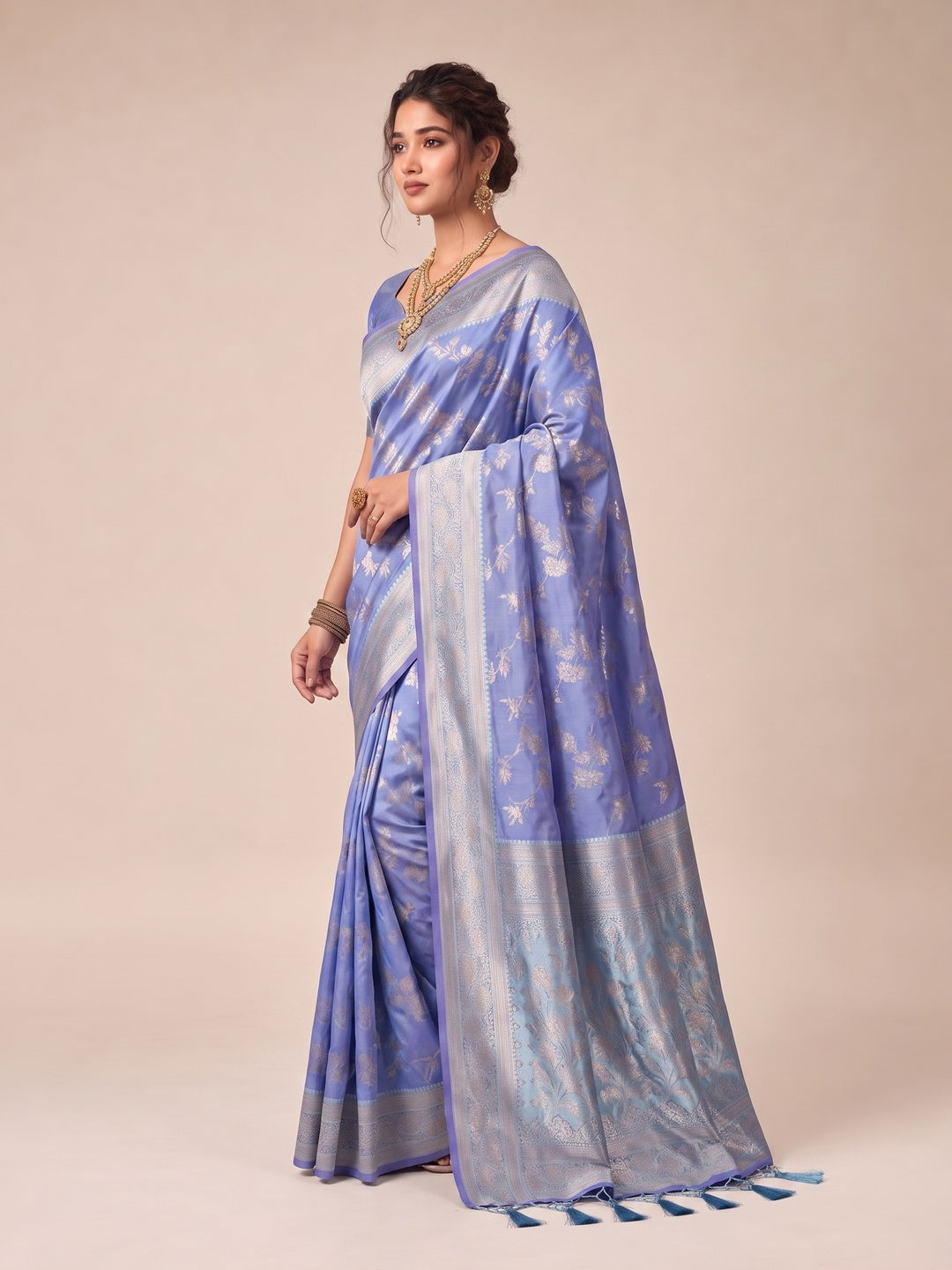 Peachmode Blue Silk Blend Saree - Image 4