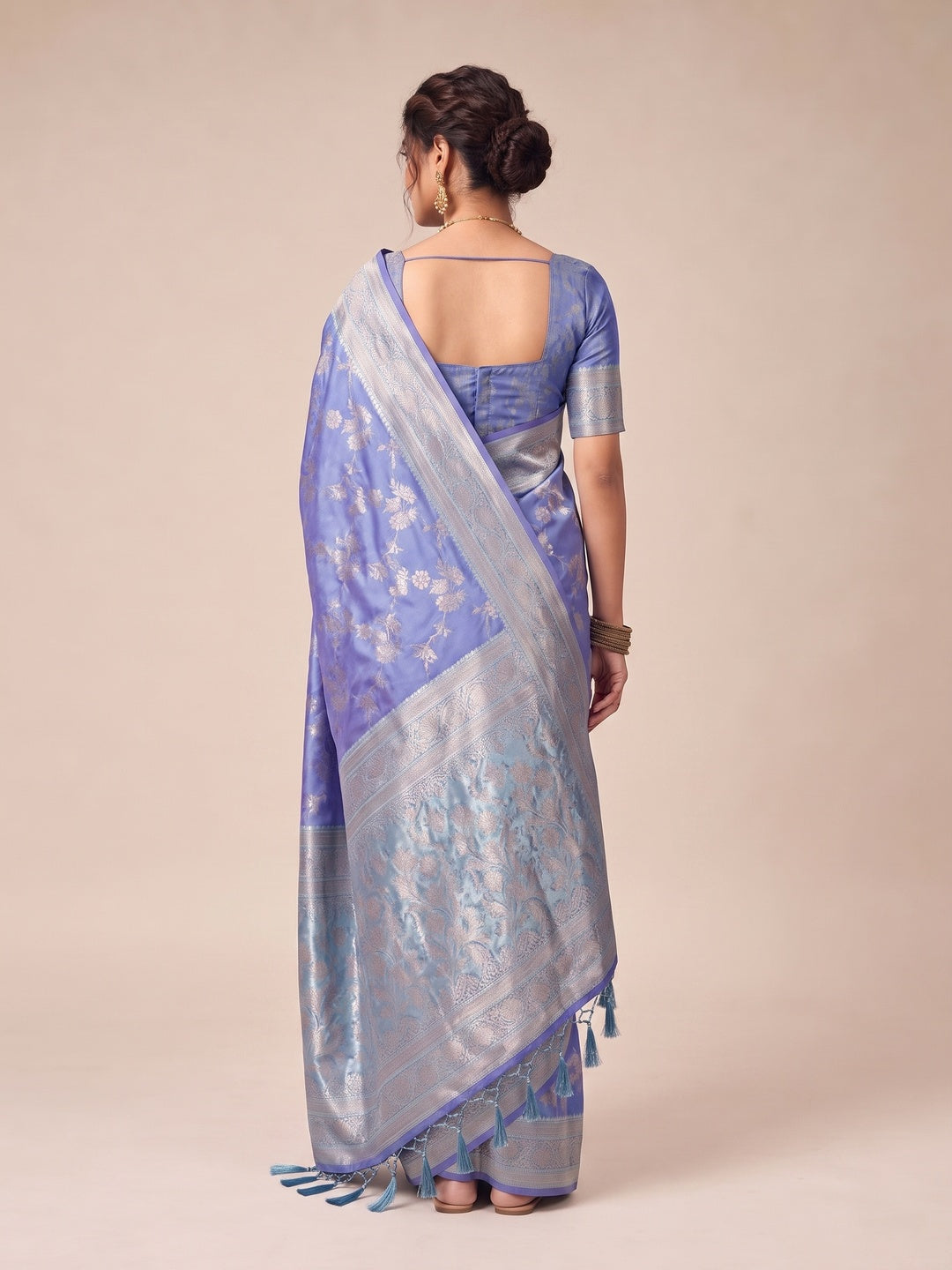 Peachmode Blue Silk Blend Saree - Image 5