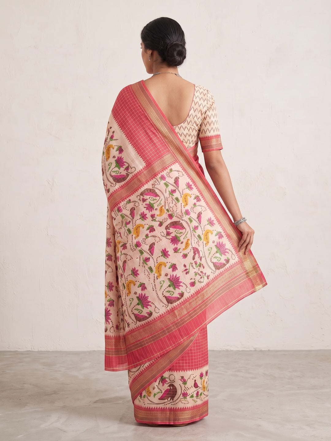 Peachmode Gajri Digital Printed Malai Cotton Saree - Image 2
