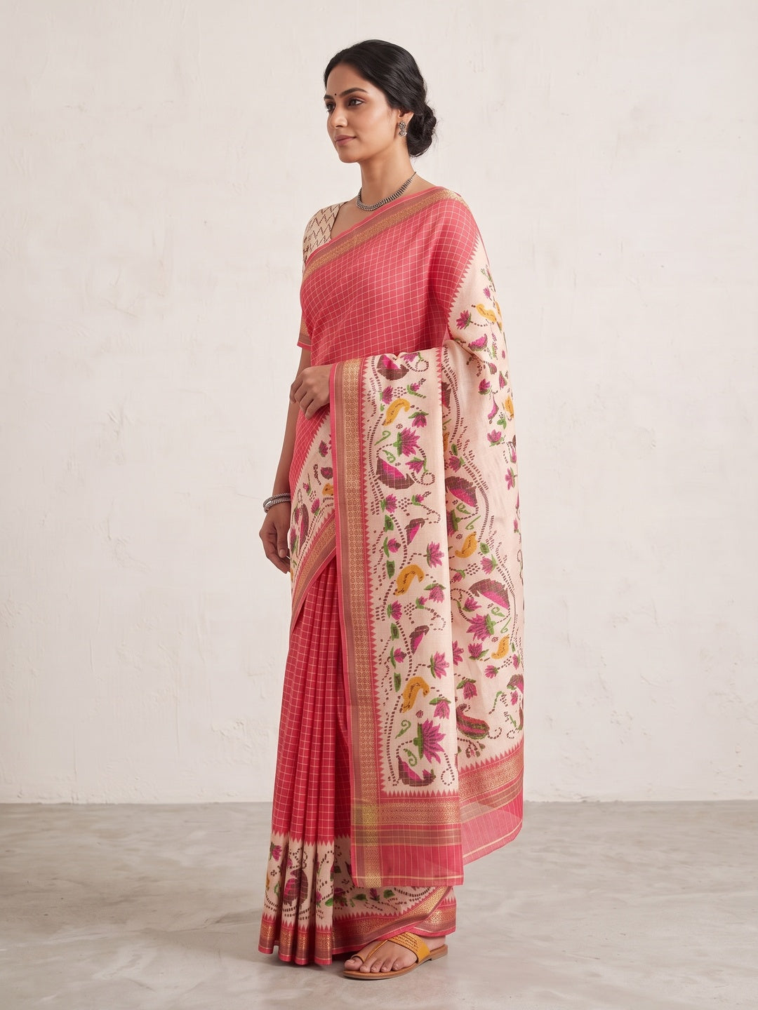 Peachmode Gajri Digital Printed Malai Cotton Saree - Image 3
