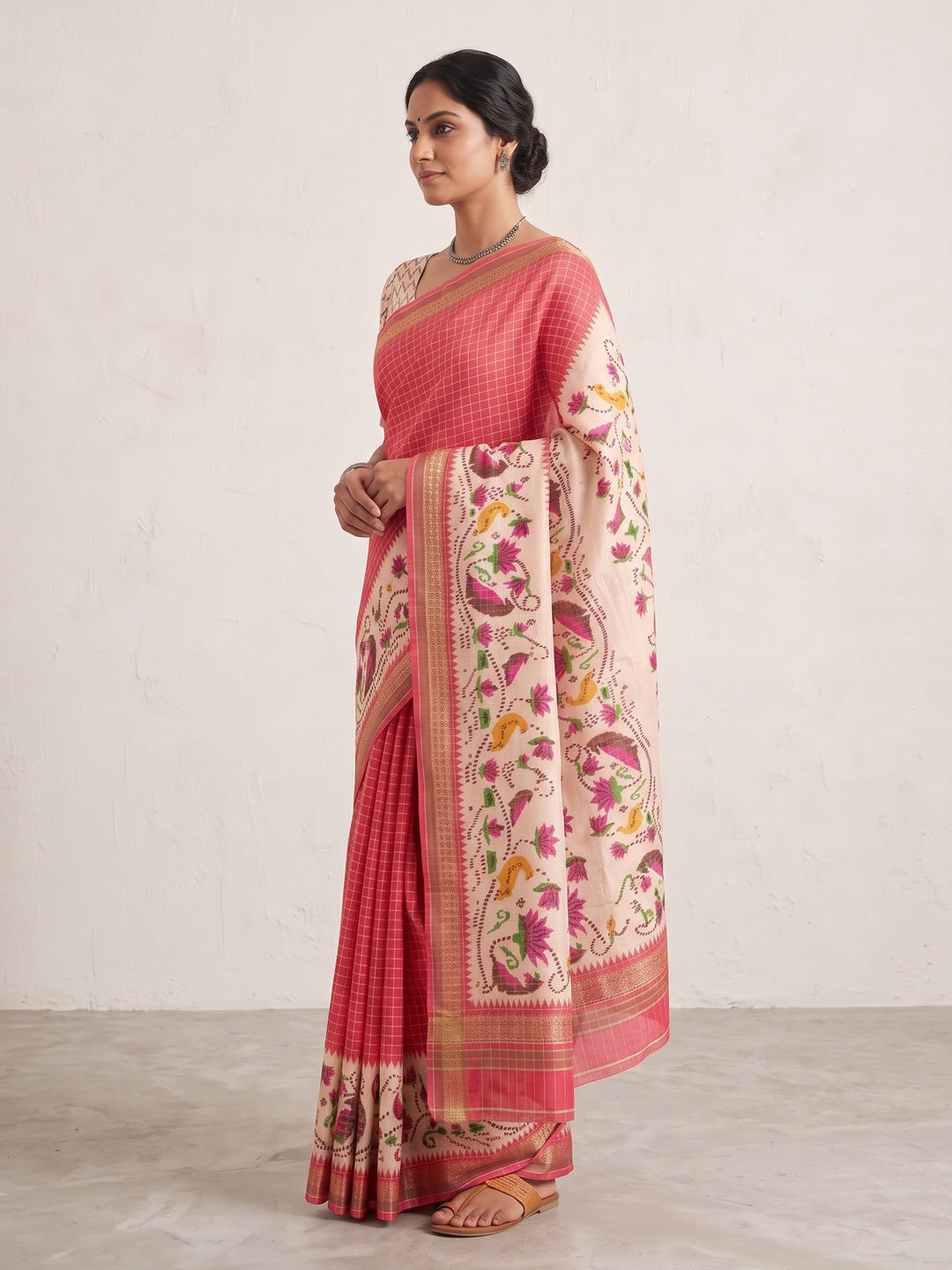 Peachmode Gajri Digital Printed Malai Cotton Saree - Image 4