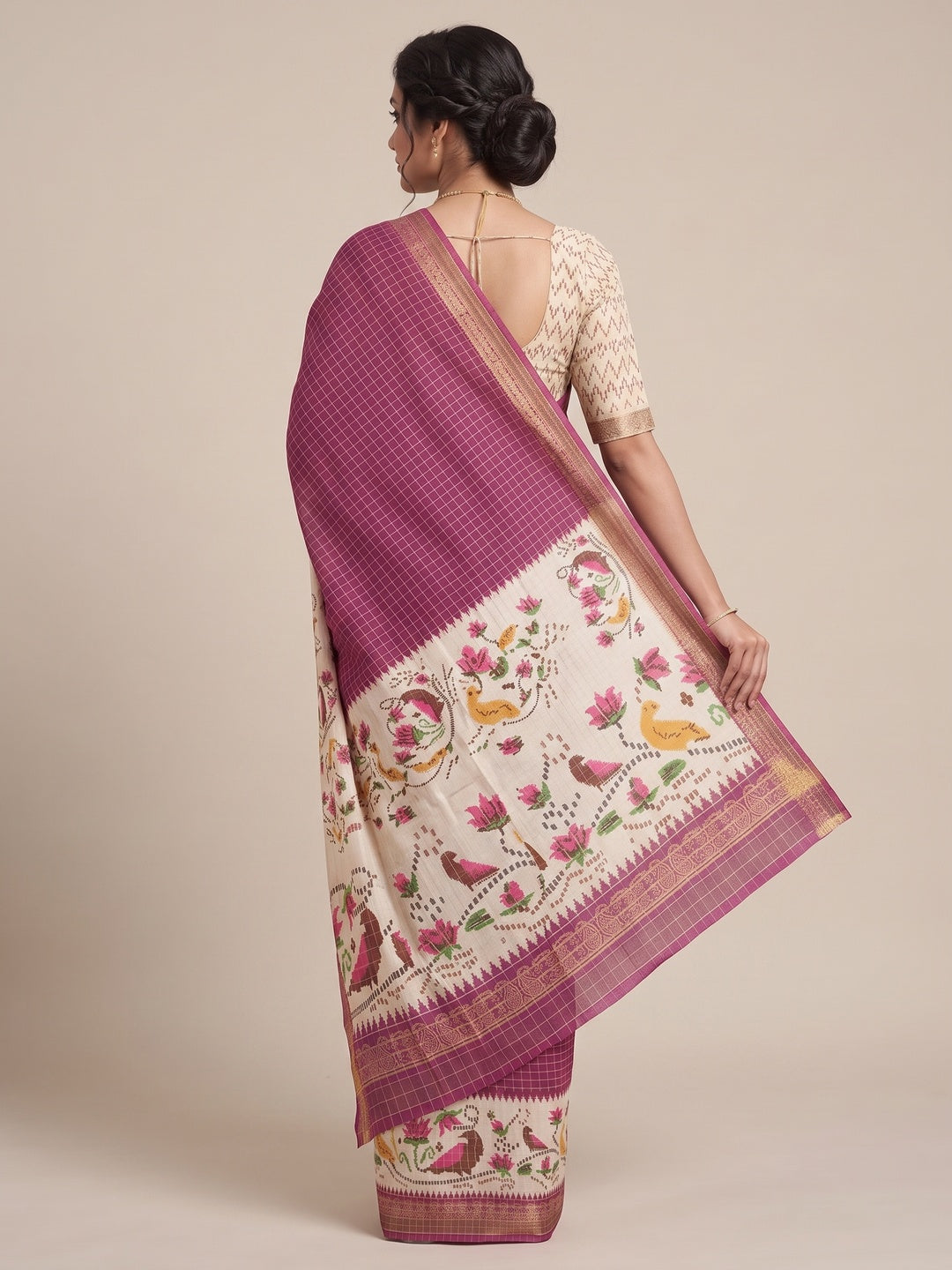Peachmode Wine Digital Printed Malai Cotton Saree - Image 2