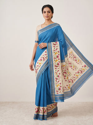 Peachmode Blue Digital Printed Malai Cotton Saree - Image 2