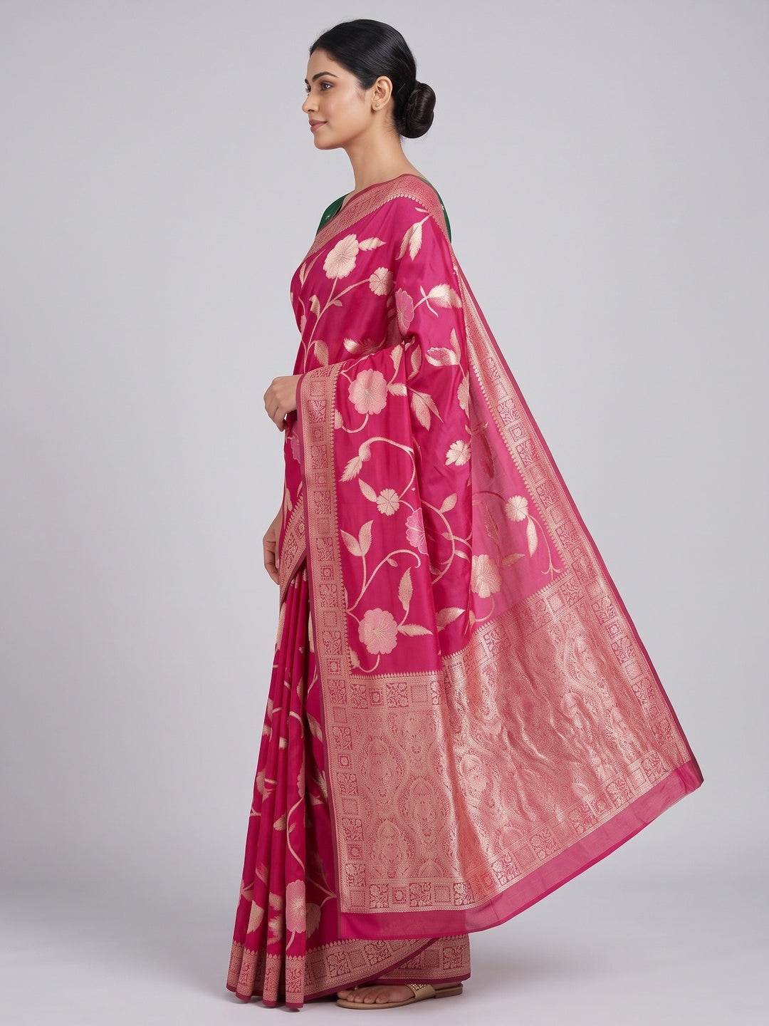Pink Graceful Soft Muslin Saree Highlighted with Premium Meenakari Zari Work - Image 3