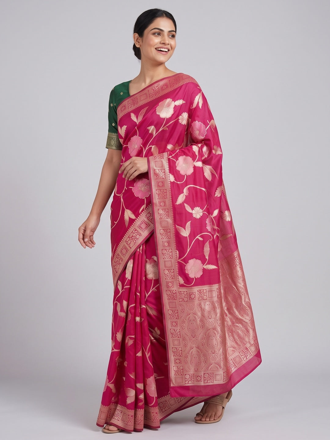 Pink Graceful Soft Muslin Saree Highlighted with Premium Meenakari Zari Work - Image 4
