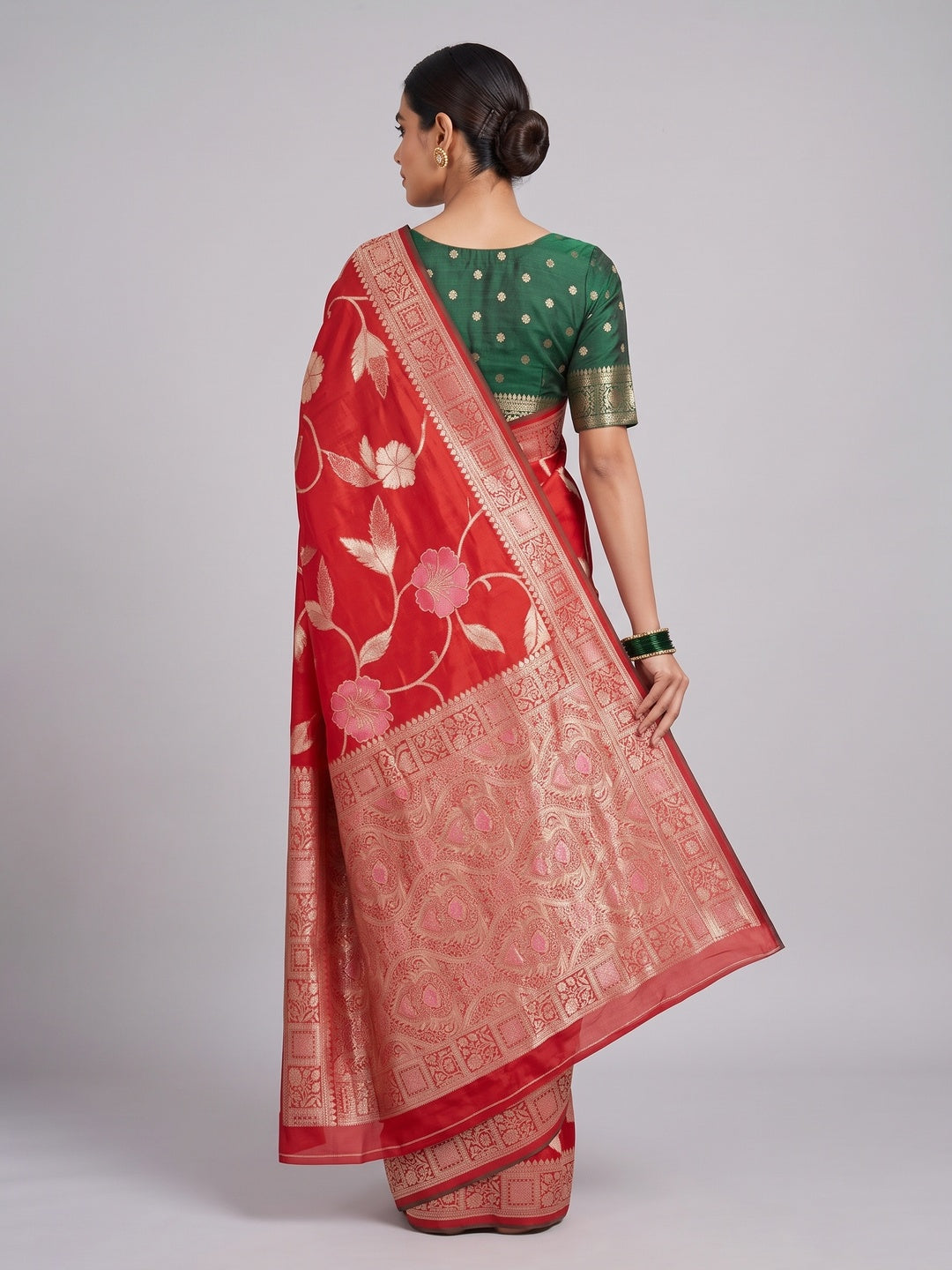 Red Graceful Soft Muslin Saree Highlighted with Premium Meenakari Zari Work - Image 2