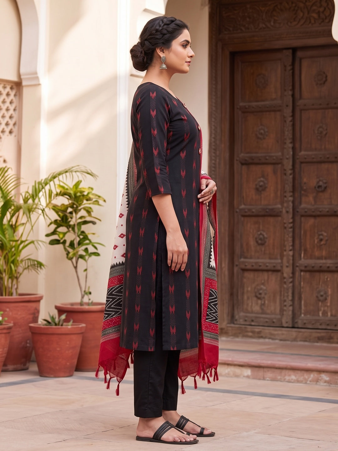 Peachmode Black Geometric Printed Pure Cotton Dress Material - Image 3