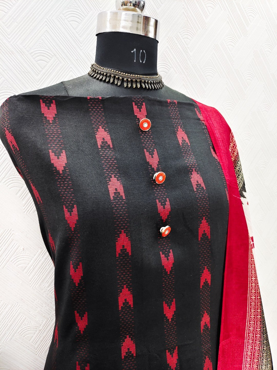 Peachmode Black Geometric Printed Pure Cotton Dress Material - Image 5