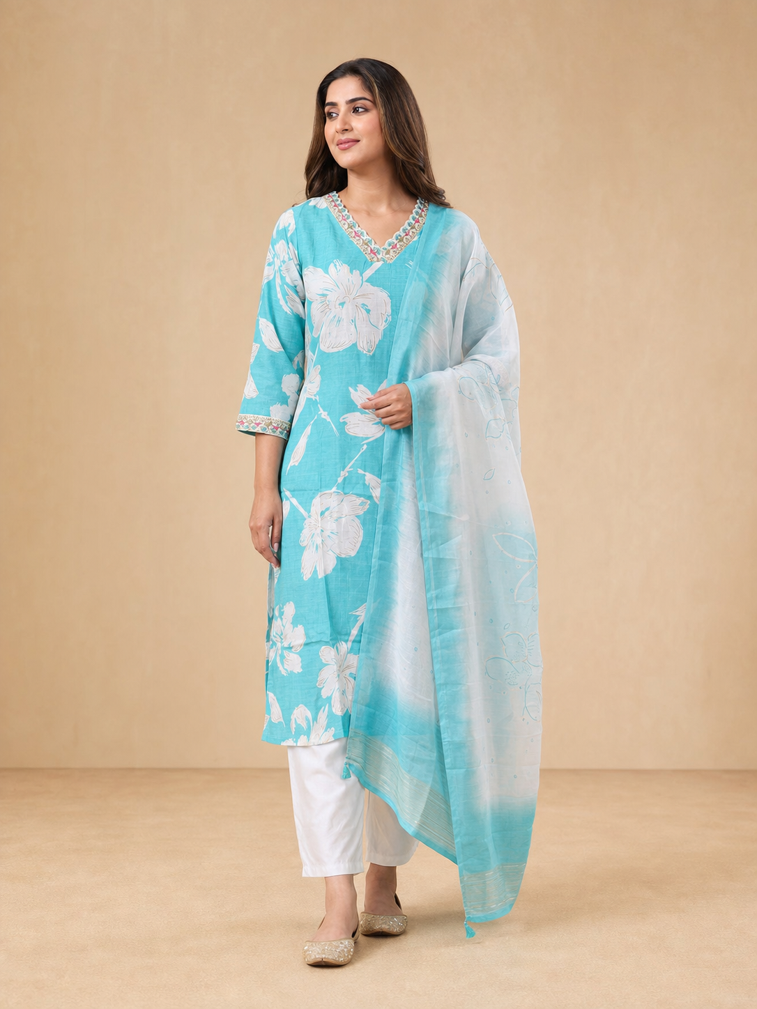 Peachmode Sky Blue Vatican Foil Salwar Suit - Image 1