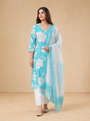 Peachmode Sky Blue Vatican Foil Salwar Suit - Image 1