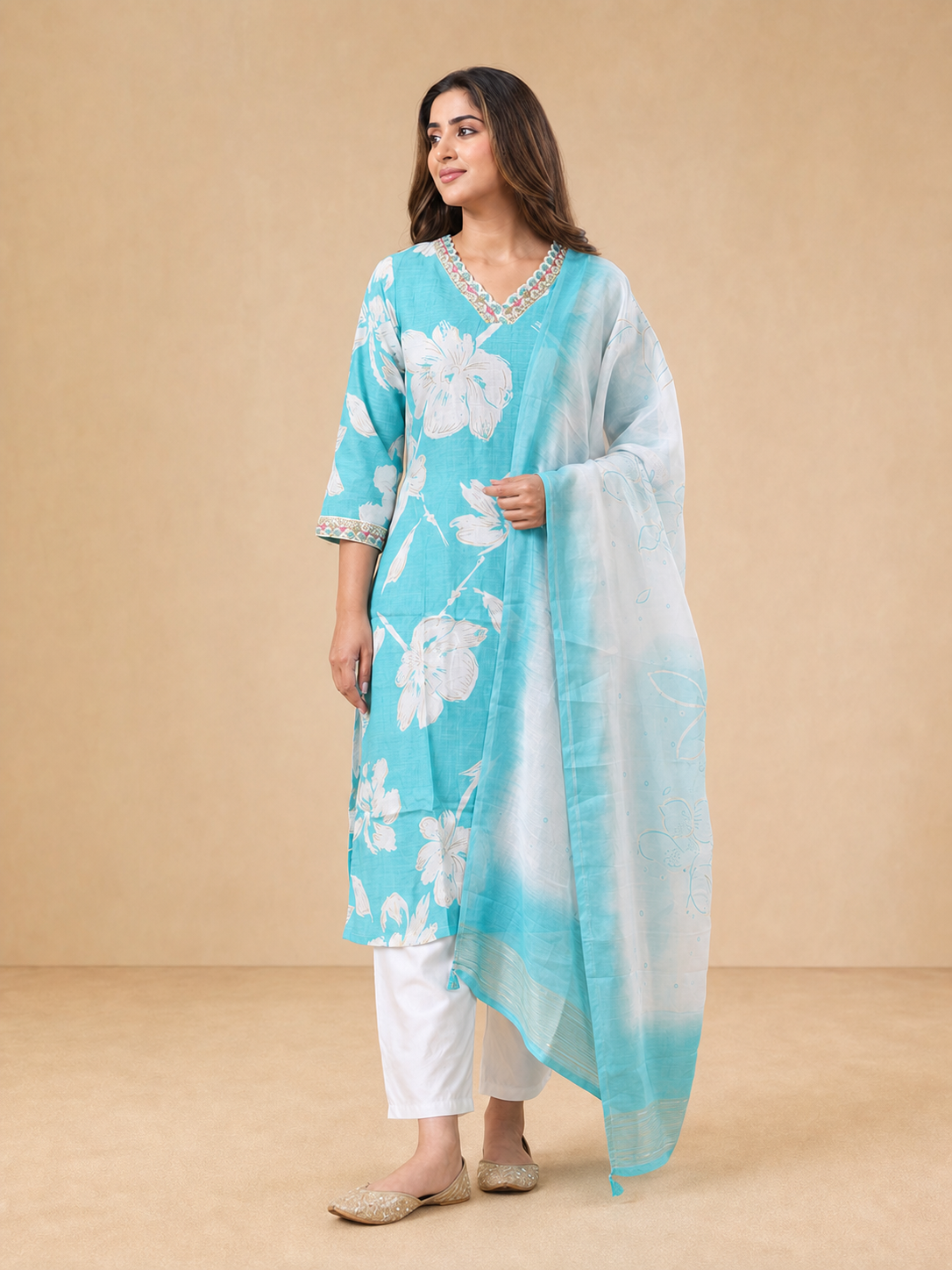 Peachmode Sky Blue Vatican Foil Salwar Suit - Image 3