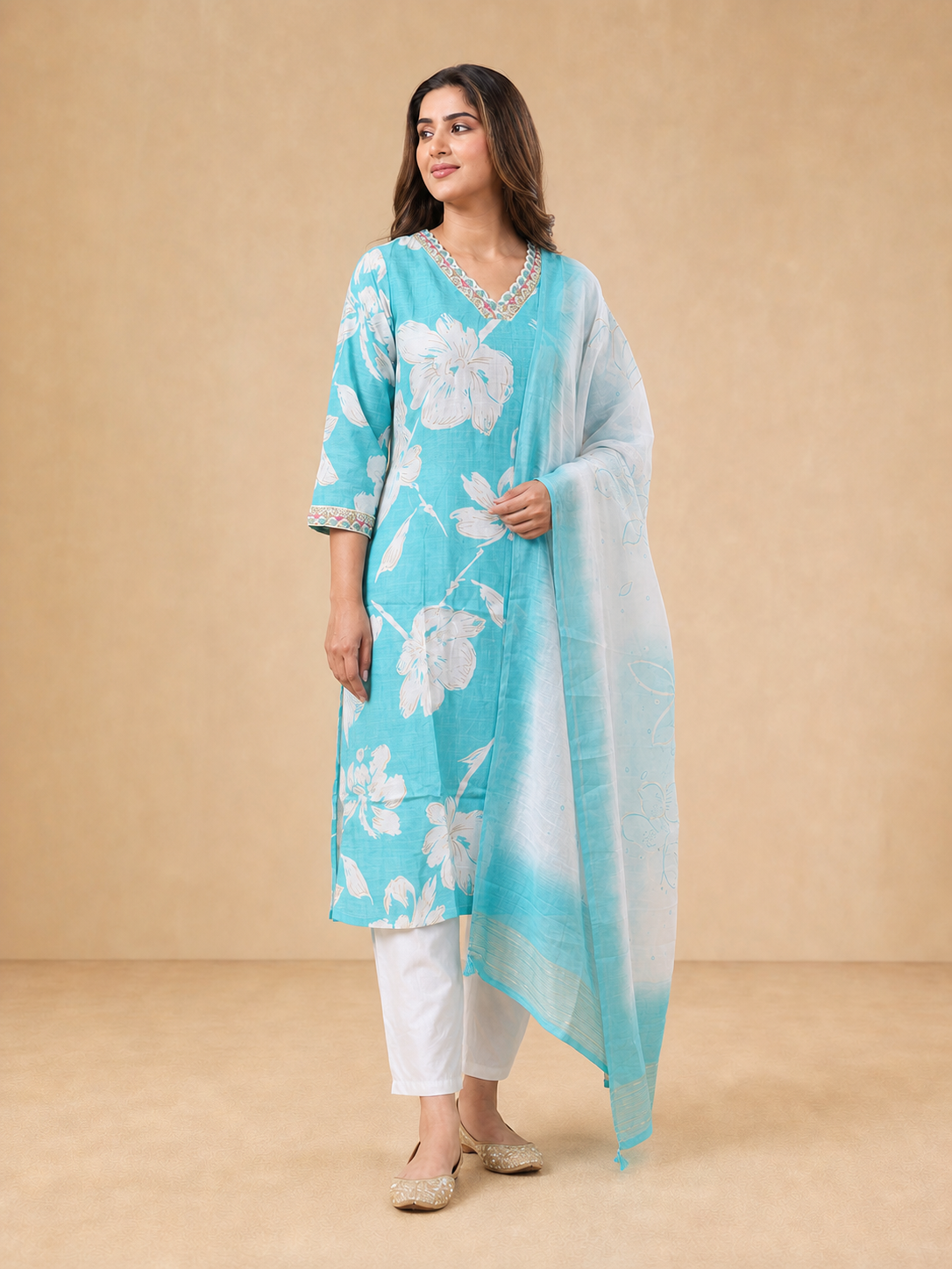 Peachmode Sky Blue Vatican Foil Salwar Suit - Image 4